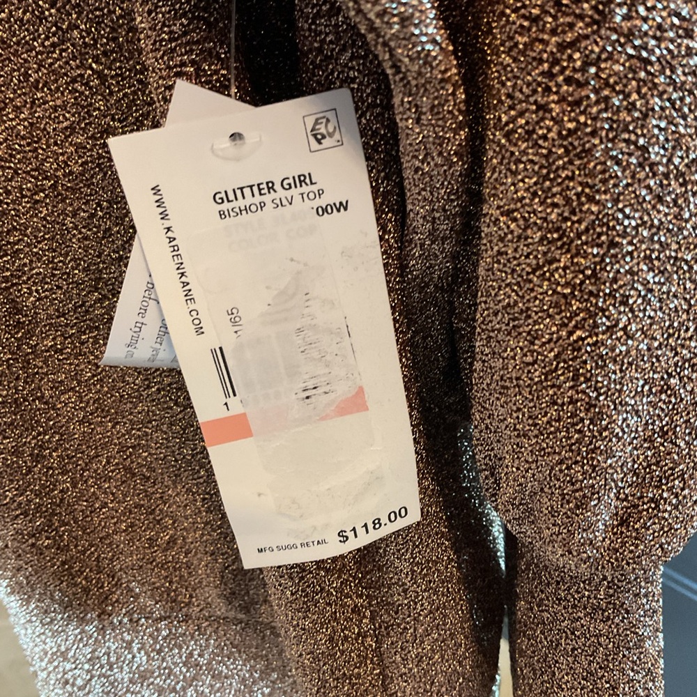 Karen Kane Metallic Brown Sweater, NWT women’s 2X, Bishop Sleeve, Glitter Girl - Picture 7 of 11